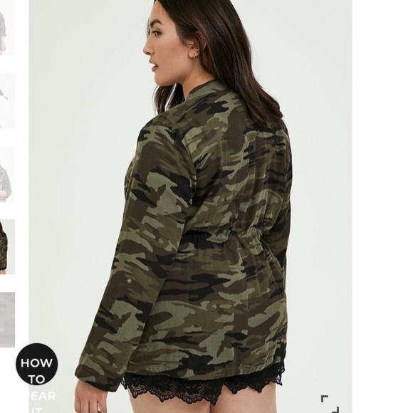 TORRID NWT CAMO BUTTON FRONT DRAWSTRING ANORAK - Picture 3 of 4